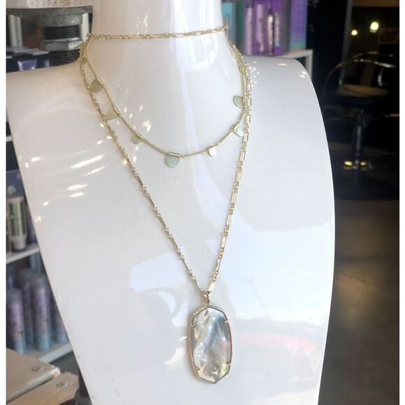 NWOT Kendra Scott Faceted Reid Ivory Mother Of Pearl Gold Long Pendant Necklace - Picture 8 of 16